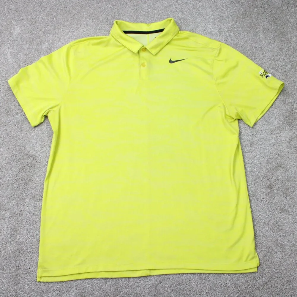 Nike Golf Polo Mens XL Yellow Icon‎ Jacquard Camo Standard Fit Dri-Fit S/S